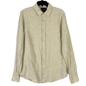Scotch Soda Linen Blend Button Shirt M Long Sleeve Seashell Embroidery Beachy